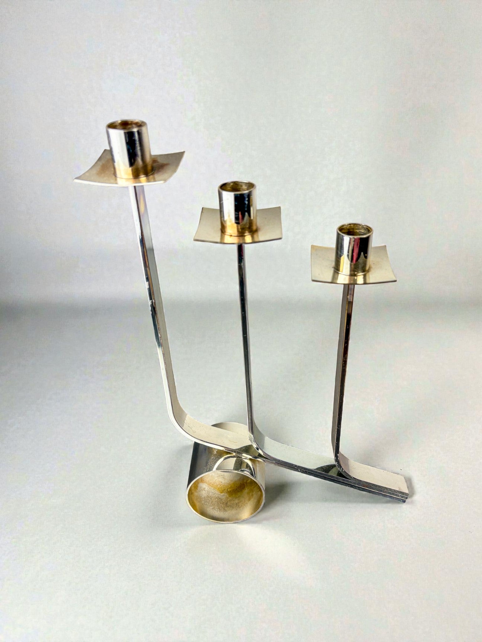 Art Deco 3-Flame Candelabra in Stainless Steel, France