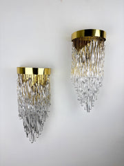 Pair of cascade wall lights by Venini, murano glass, italy, 1970's