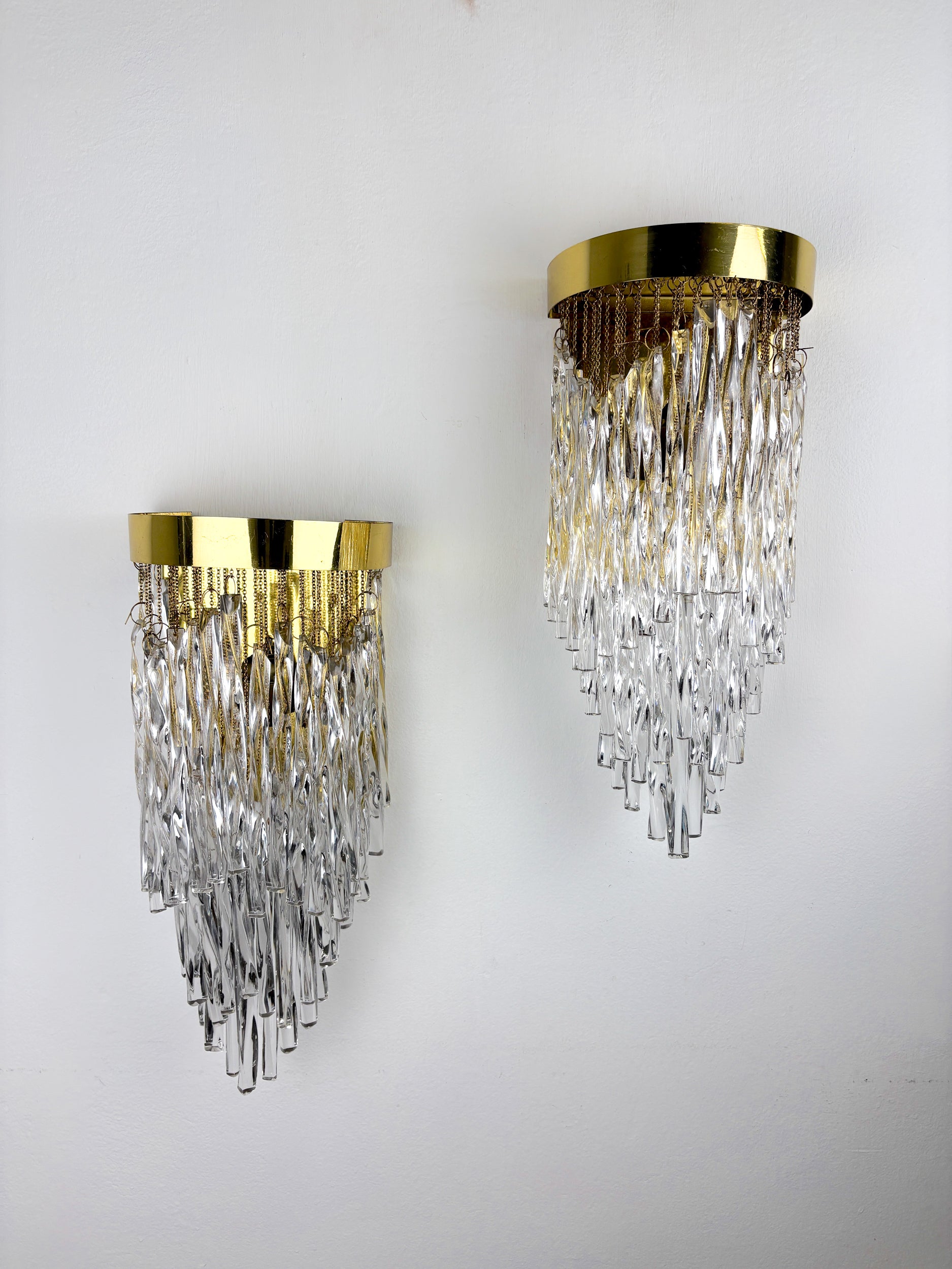Pair of cascade wall lights by Venini, murano glass, italy, 1970's