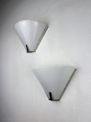 Pair of Mid-Century Conical Opal Glass Wall lights, Italy 1960's