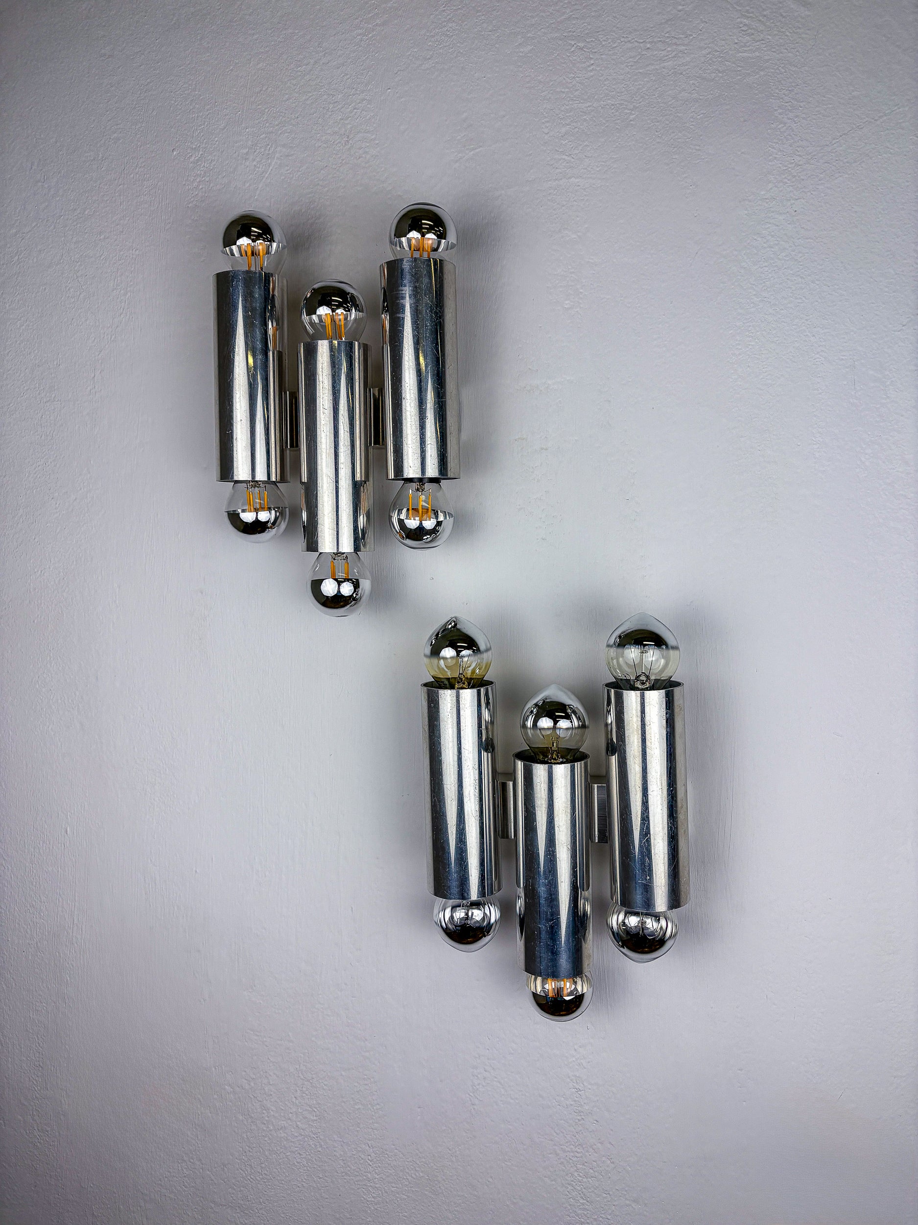 Pair of Gaetano Sciolari Tubular Chrome Wall Sconces, Italy 1970s