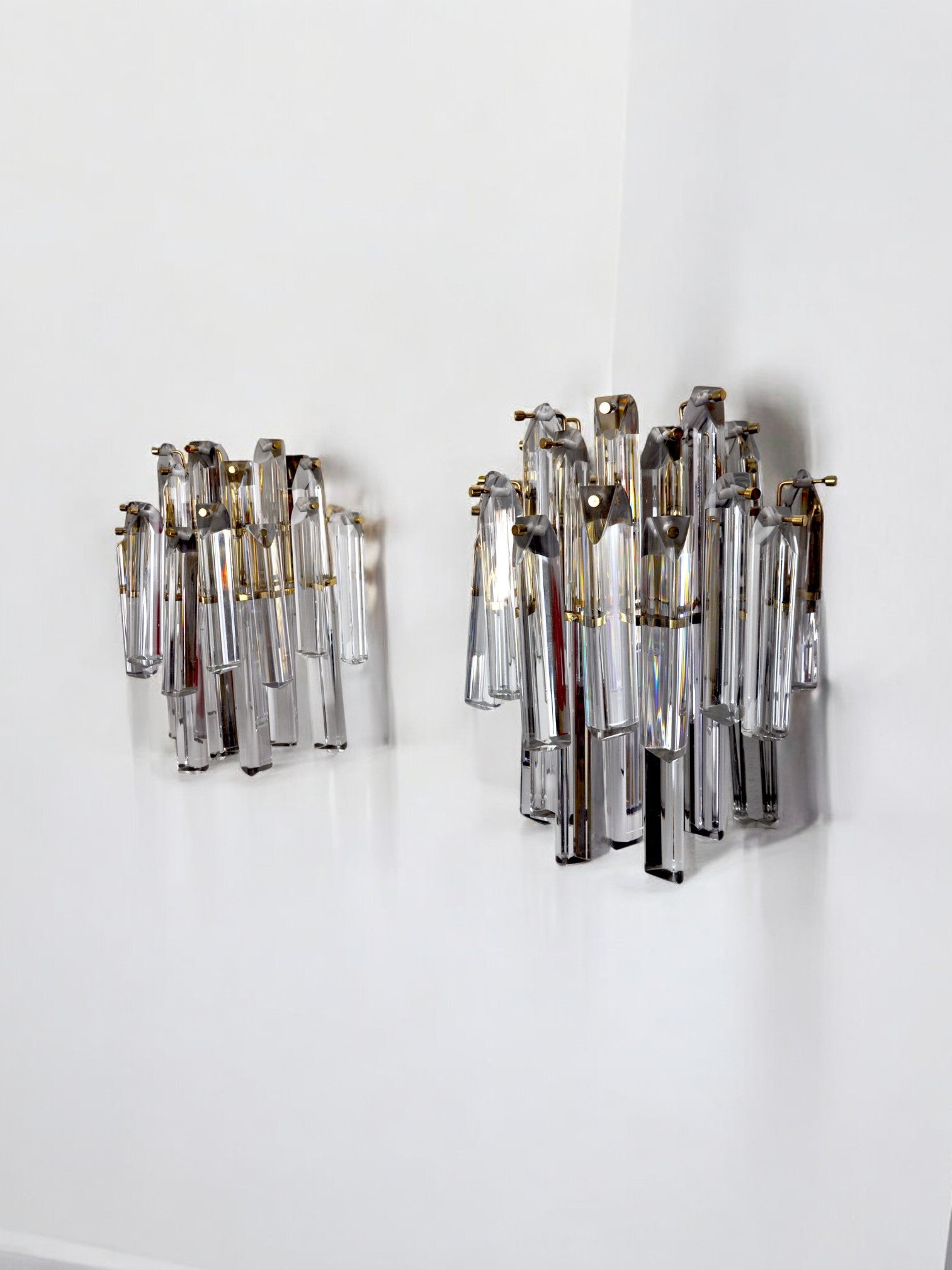 Pair of Venini Wall Lamps, 2 Levels, Murano Glass, Italy, 1970