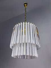 Paolo Venini Two-Tier Triedri Murano Glass Chandelier, Italy, 1970s
