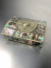 Abalone shell vanity box, Alpaca & wood, Mexico, 1970s
