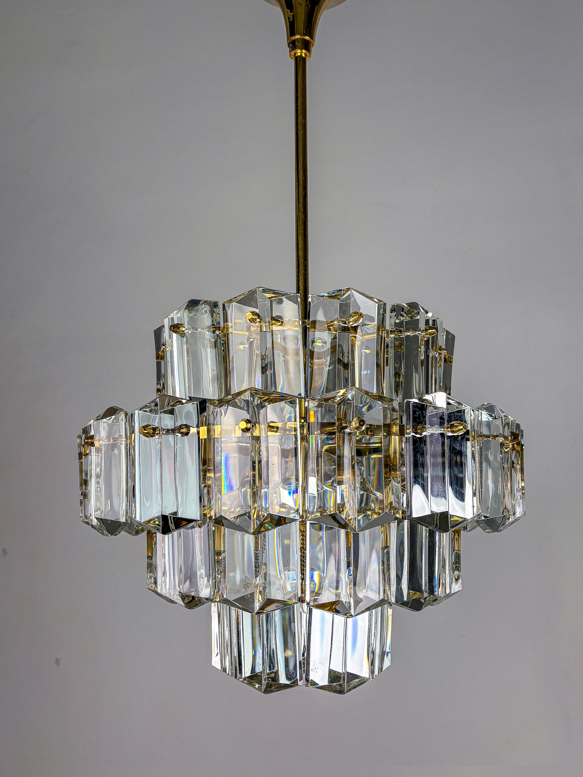 Kinkeldey 4-Tier Cut Crystal Chandelier, Gilt Brass, 1970s, Germany