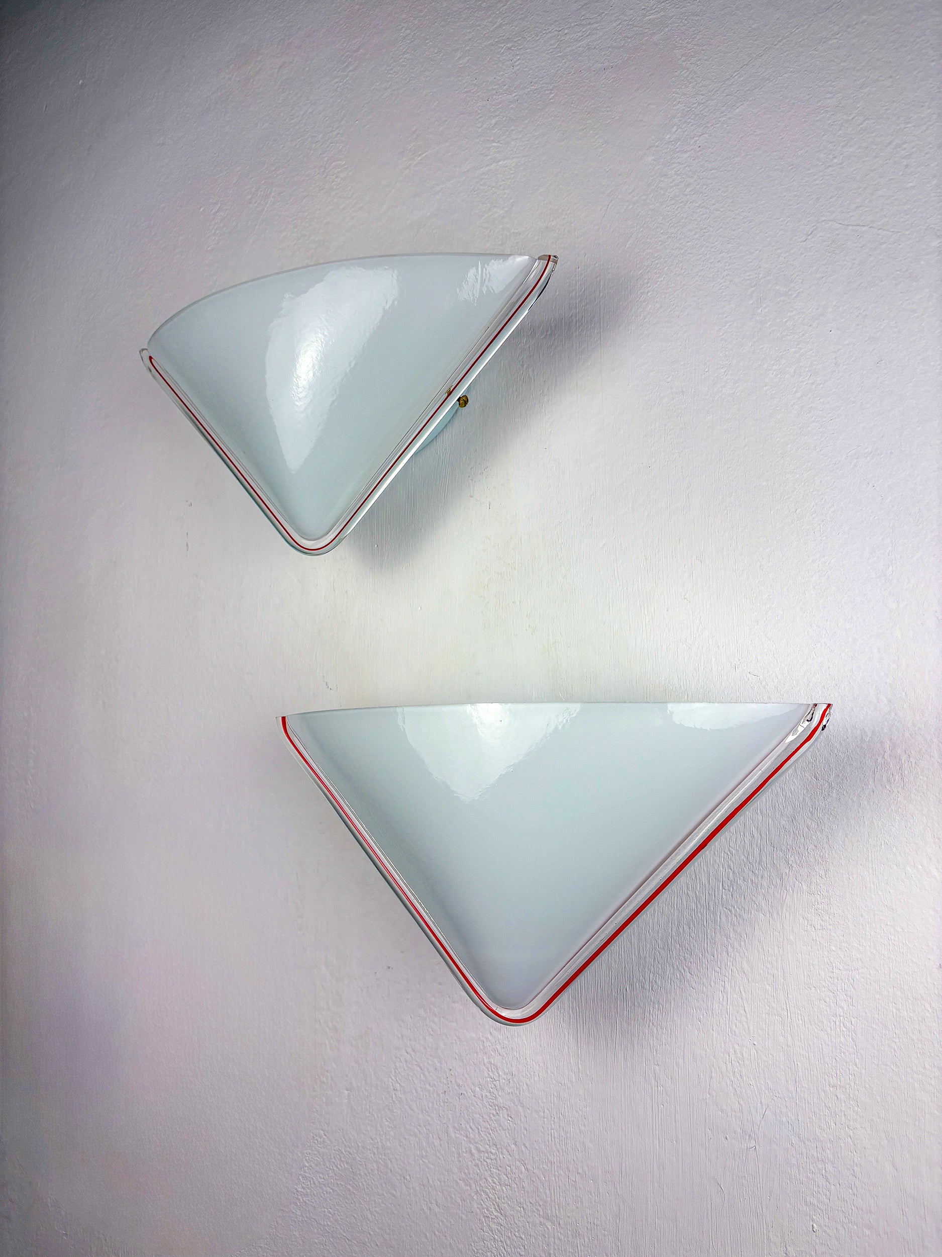 Pair of Triangular Murano Glass Wall Lights by Leucos, , Italy 1970s