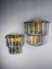 Pair of Two-Tier Frosted Murano Glass Wall Sconces, Italy, 1970s