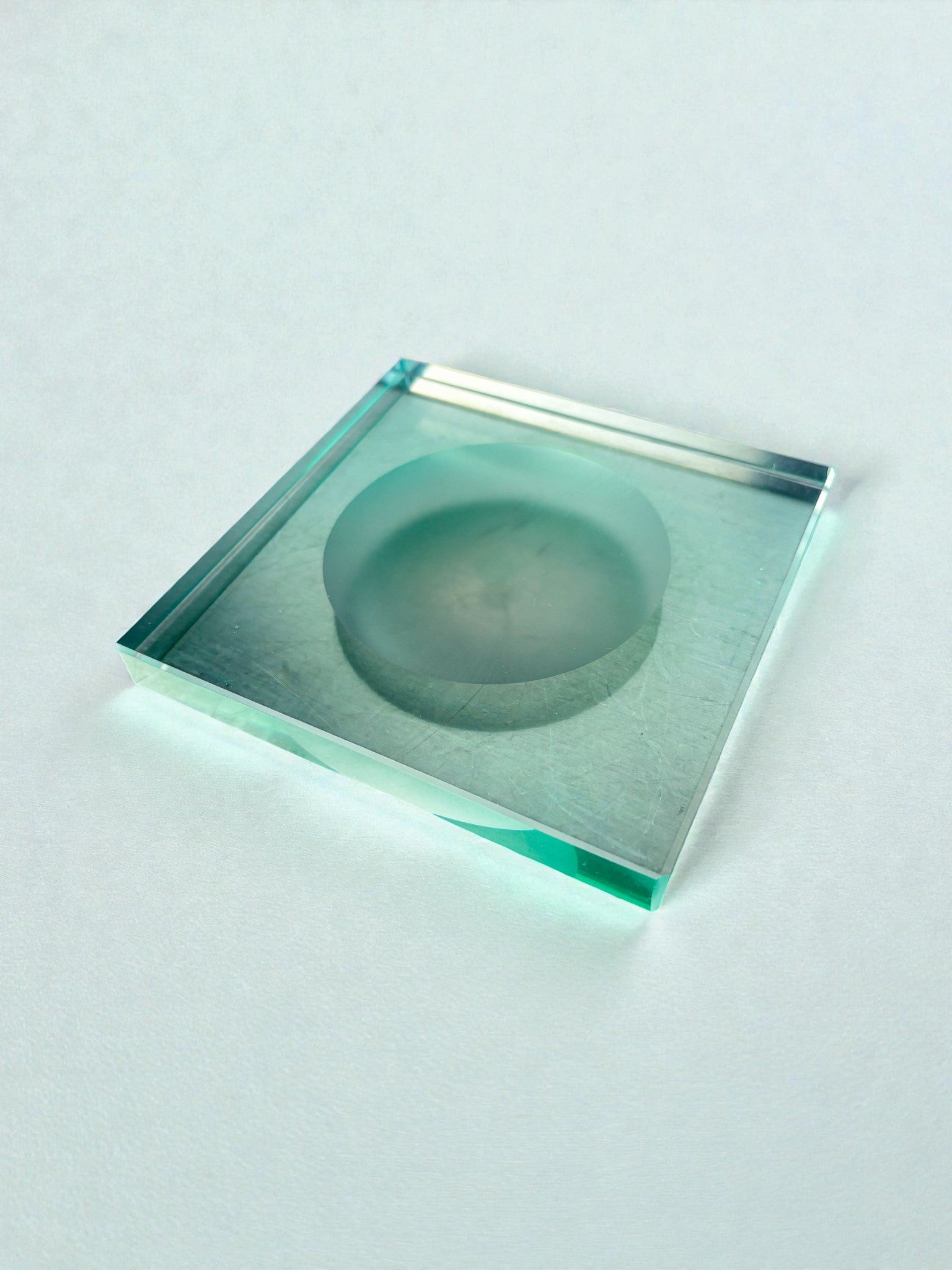 Mid-Century Fontana Arte Square Ashtray, Green murano glass, Italy, 1960s