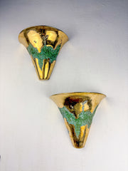 Pair of Italo Valenti brutalist wall sconces in bronze, Spain, 1970's
