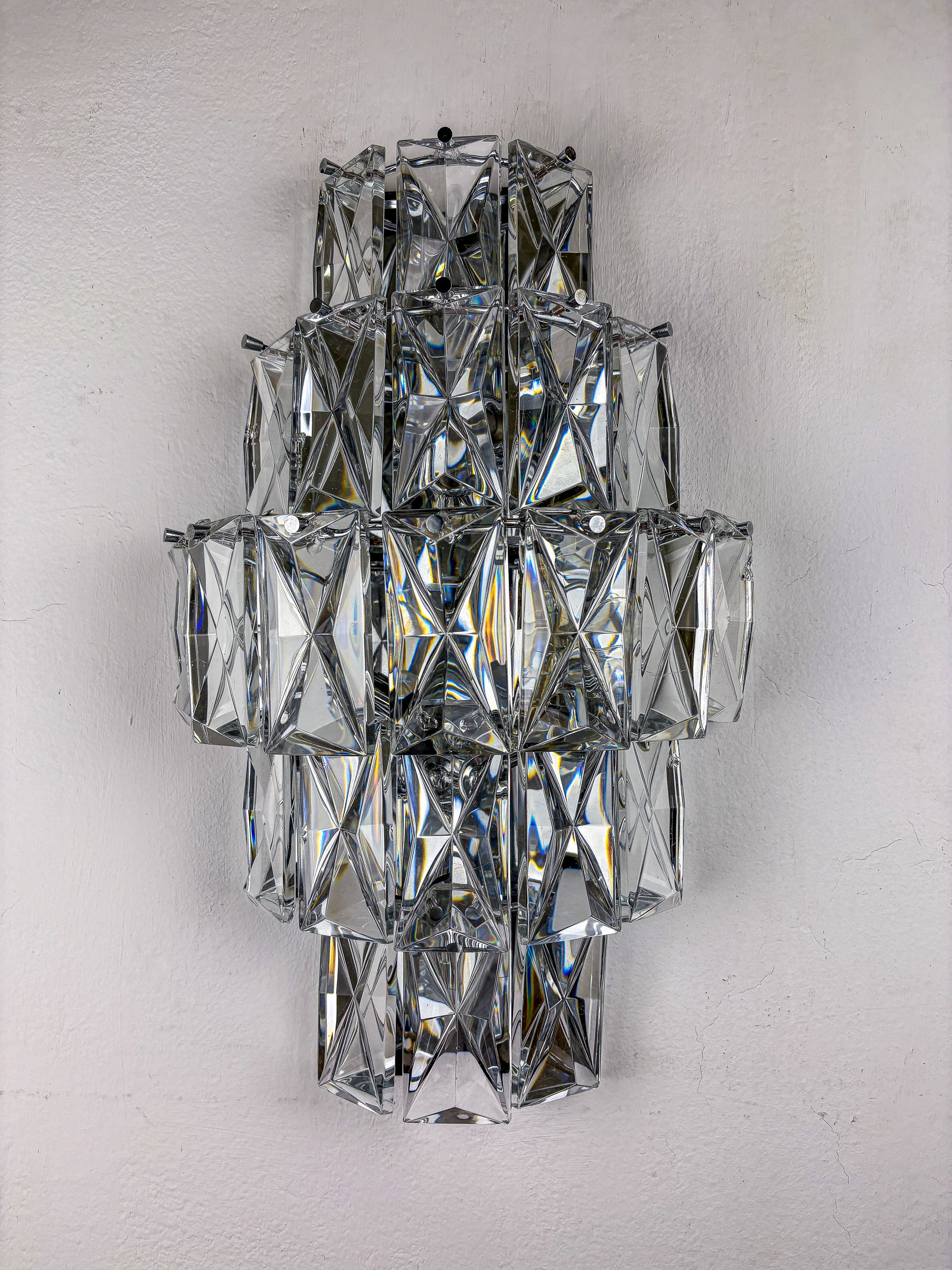 Kinkeldey XL 5-Tier Cut Crystal Wall Sconce, Germany, 1970s