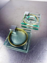 Pair of Blue Murano Bathroom Soap Dishes,  Gilt Brass & Chrome, Italy, 1970s
