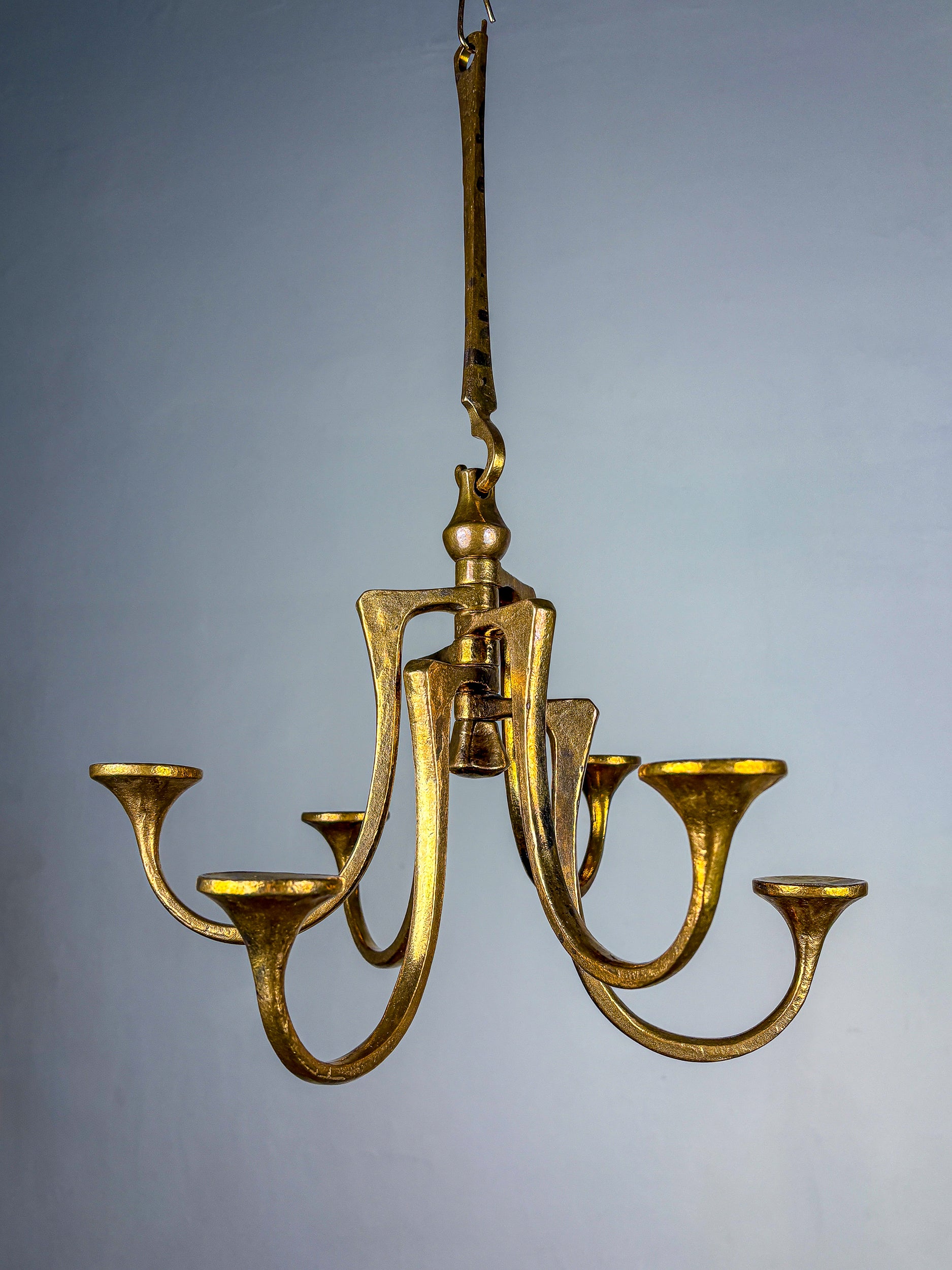 Brutalist Michael Harjes Hanging Candelabra in Bronze, 6 arms, Germany, 1960's