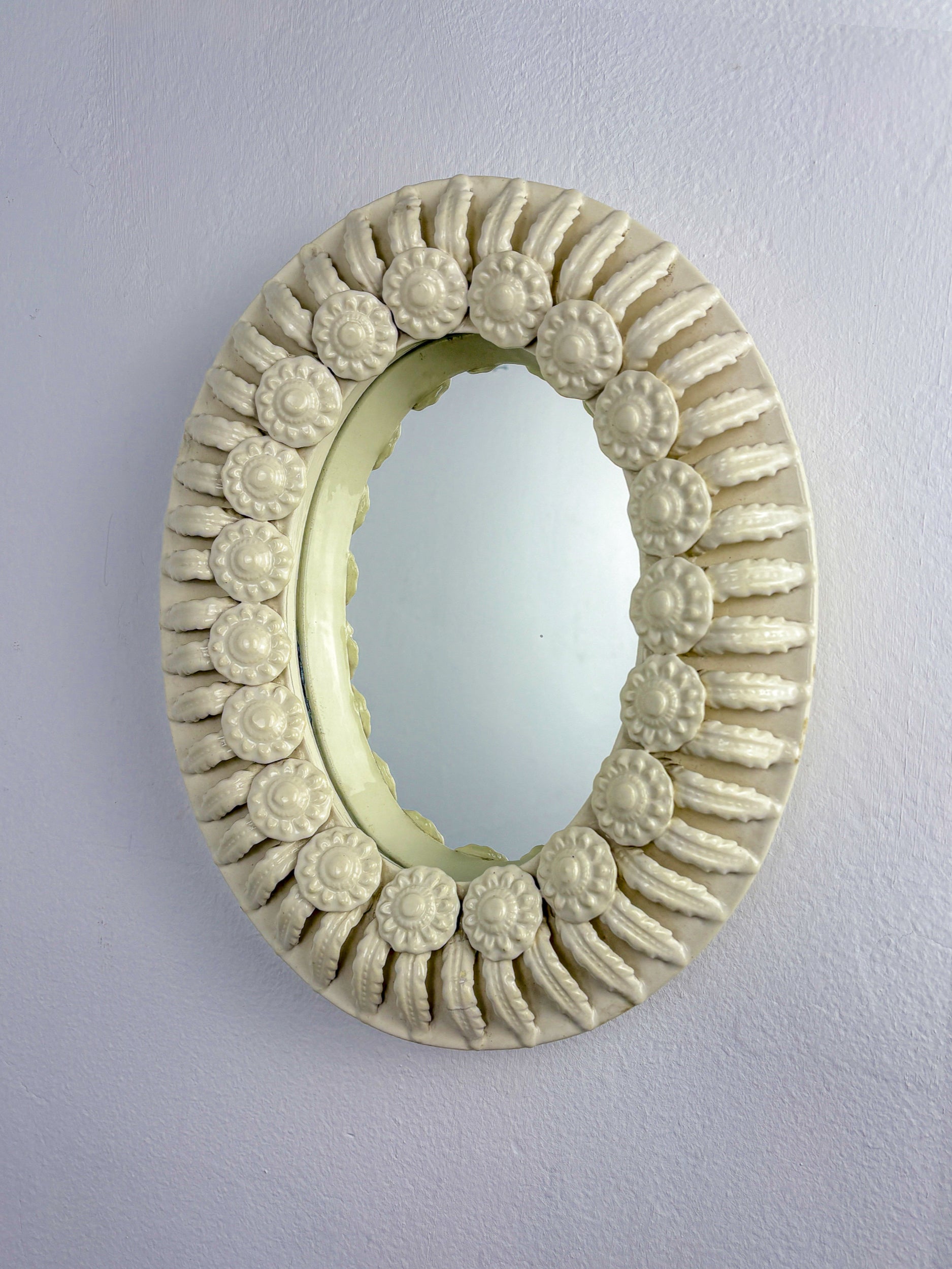 Spanish floral ceramic Mirror from Manises, spain, Circa 1970's