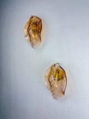 Pair of Italian "Leaf" Murano pink glass wall sconces, 1970's