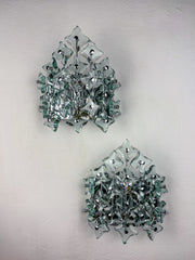 Pair of Zero Quattro Sconces by Fontana Arte, Murano Cut Glass, Italy, 1970s
