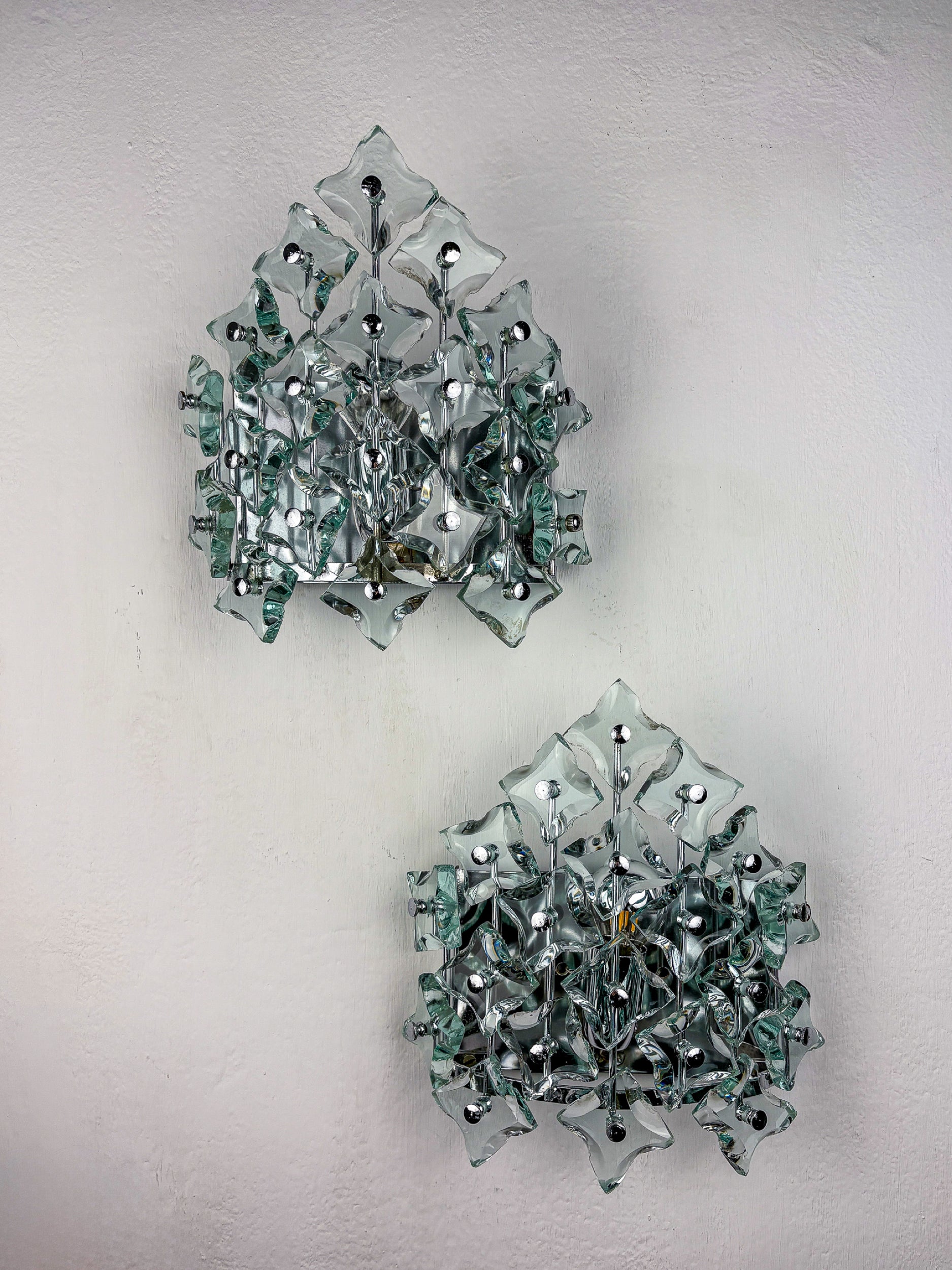 Pair of Zero Quattro Sconces by Fontana Arte, Murano Cut Glass, Italy, 1970s
