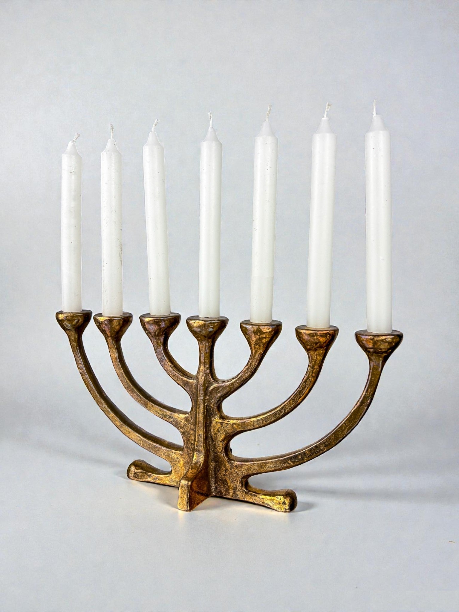 Brutalist Michael Harjes Menorah Candelabra in Bronze, Germany, 1960's