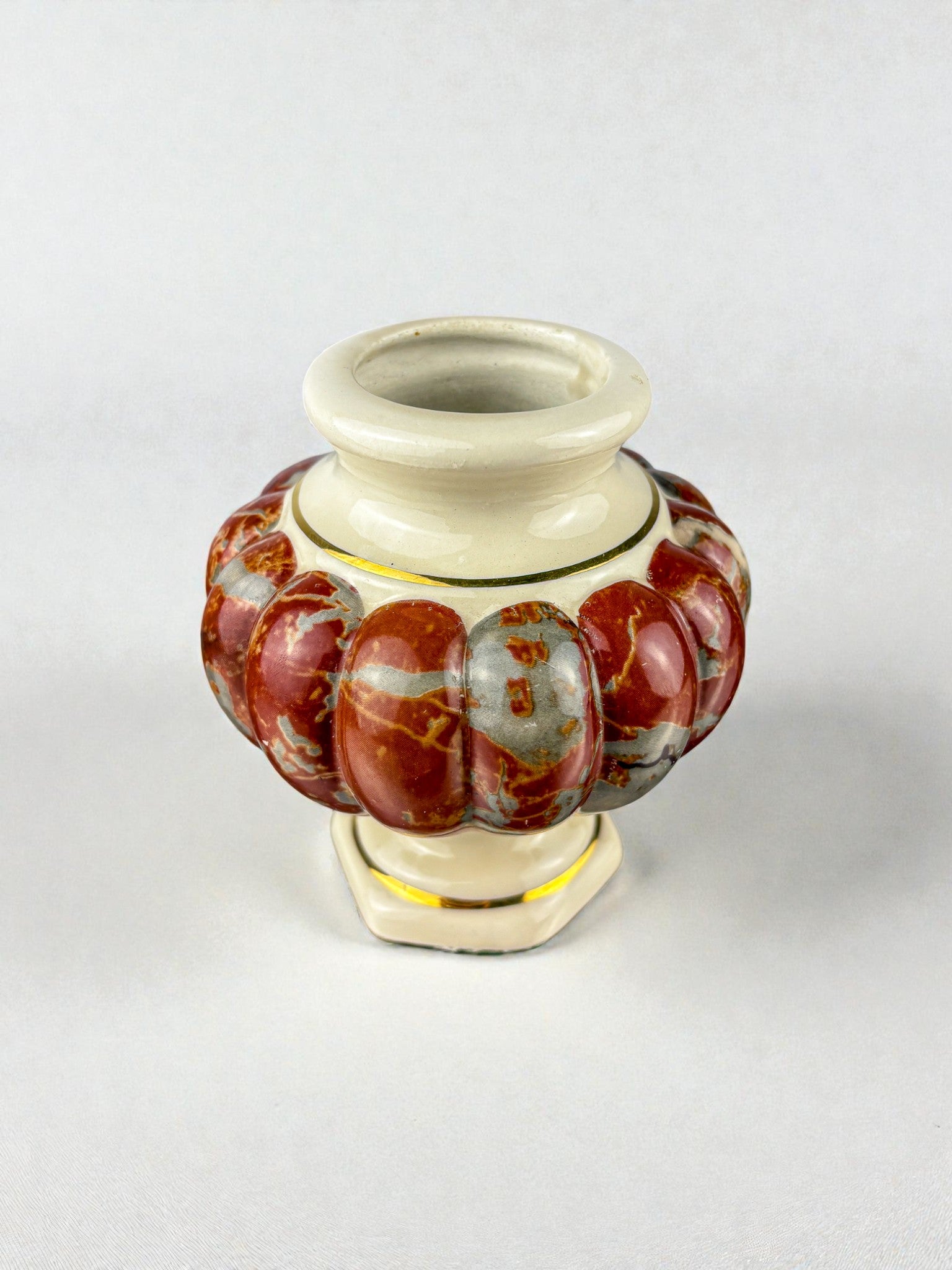 Tommaso Barbi Ceramic vase, hexagonal base & rounded edge, Italy, 1970's