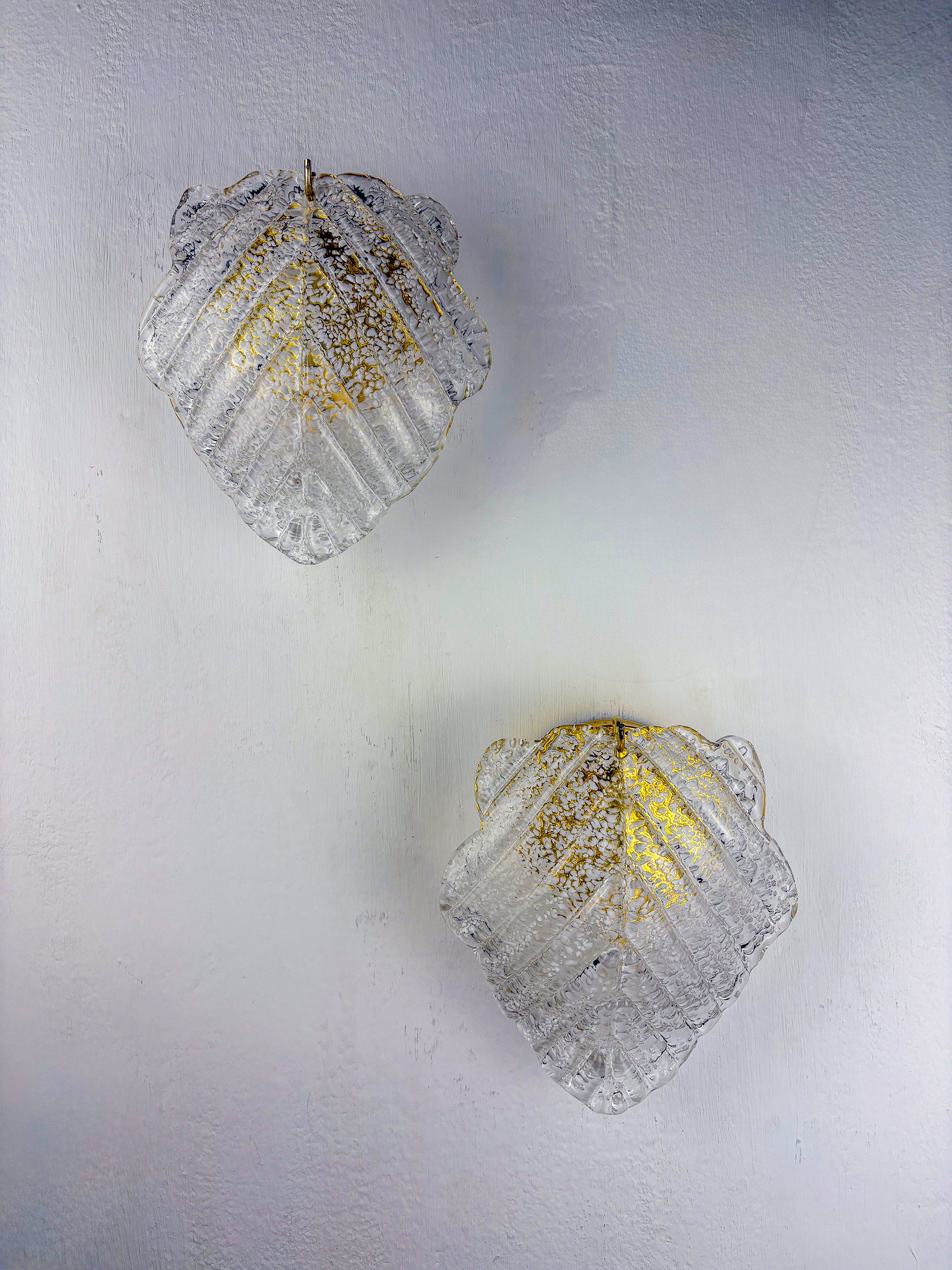 Pair of Italian "Leaf" Frosted Murano glass wall sconces, 1970's