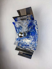 Murano Mazzega Blue & Clear Glass Wall Sconce, Italy, 1970s