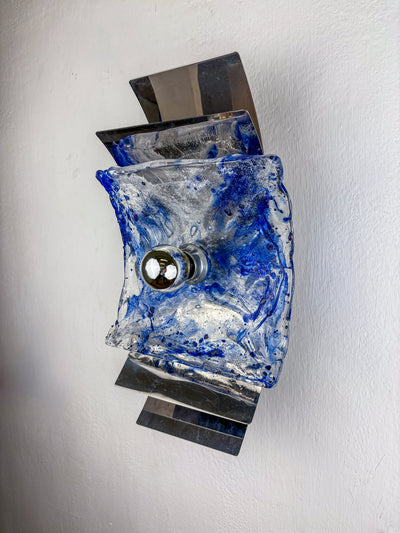 Murano Mazzega Blue & Clear Glass Wall Sconce, Italy, 1970s