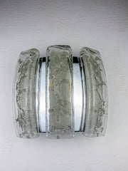 Ice Glass and Chrome Wall Sconce by Doria Leuchten, Germany 1970s