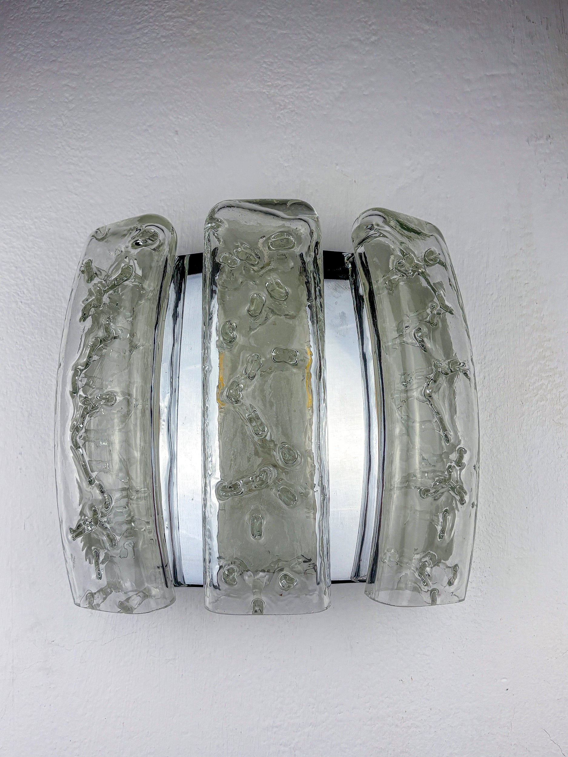 Ice Glass and Chrome Wall Sconce by Doria Leuchten, Germany 1970s