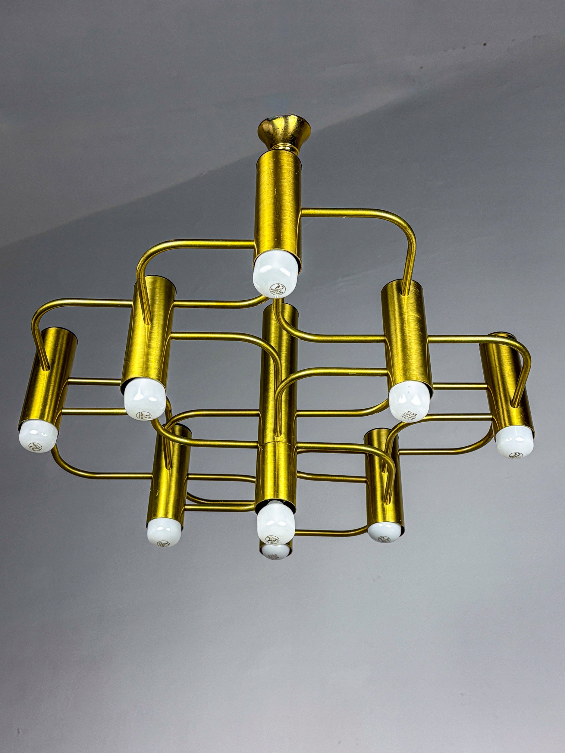 Gaetano Sciolari Geometric Chandelier, 9 lights, Italy, 1970s