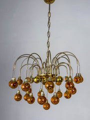 Gaetano Sciolari cascade chandelier for Venini, orange murano glass drops, italy, 1970's