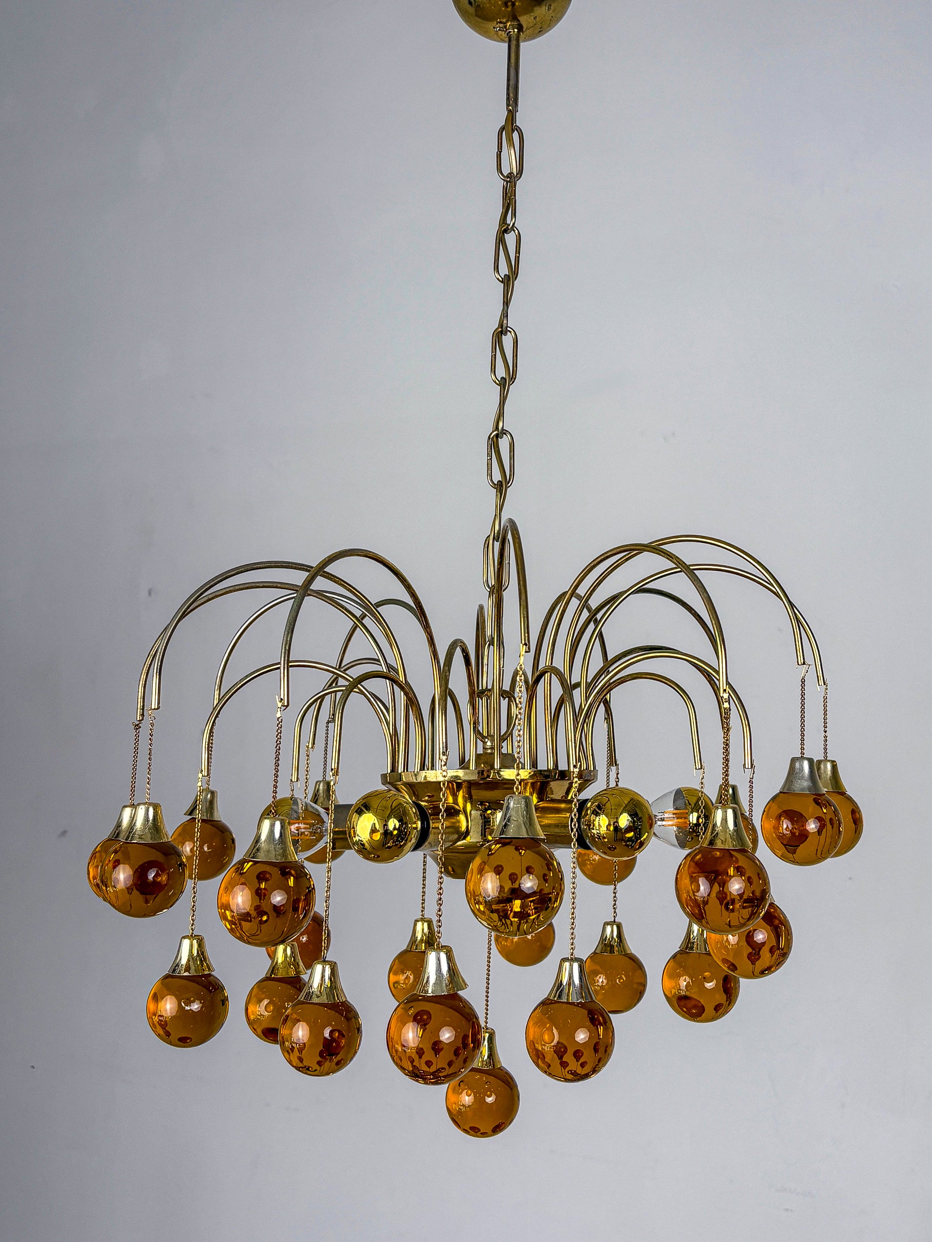 Gaetano Sciolari cascade chandelier for Venini, orange murano glass drops, italy, 1970's