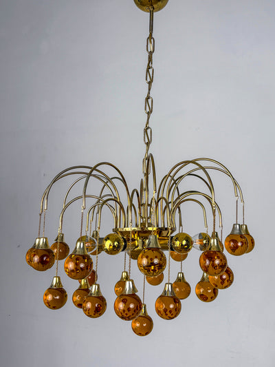 Gaetano Sciolari cascade chandelier for Venini, orange murano glass drops, italy, 1970's