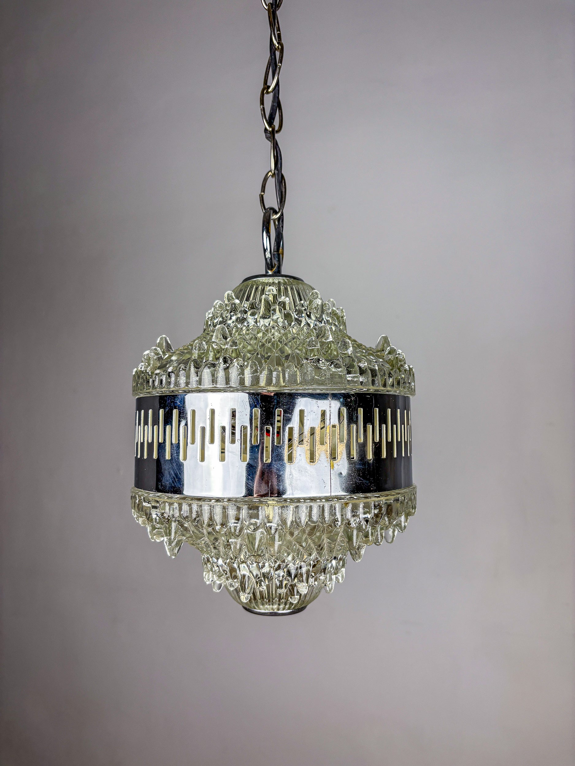 Kaiser Leuchten Chandelier, frosted glass, Germany, 1960's