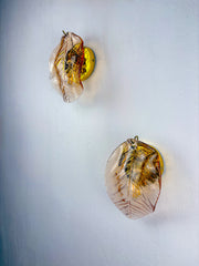 Pair of Italian "Leaf" Murano pink glass wall sconces, Circa 1970's