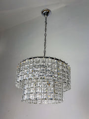 Kinkeldey 2-Tier Cut Crystal Chandelier, Gilt Brass, Circa 1970's, Germany