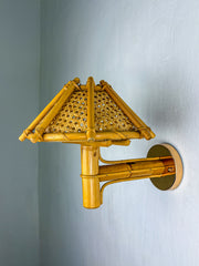 Rattan Bamboo Wall Light with Woven Wicker Shade, Italy, 1960's