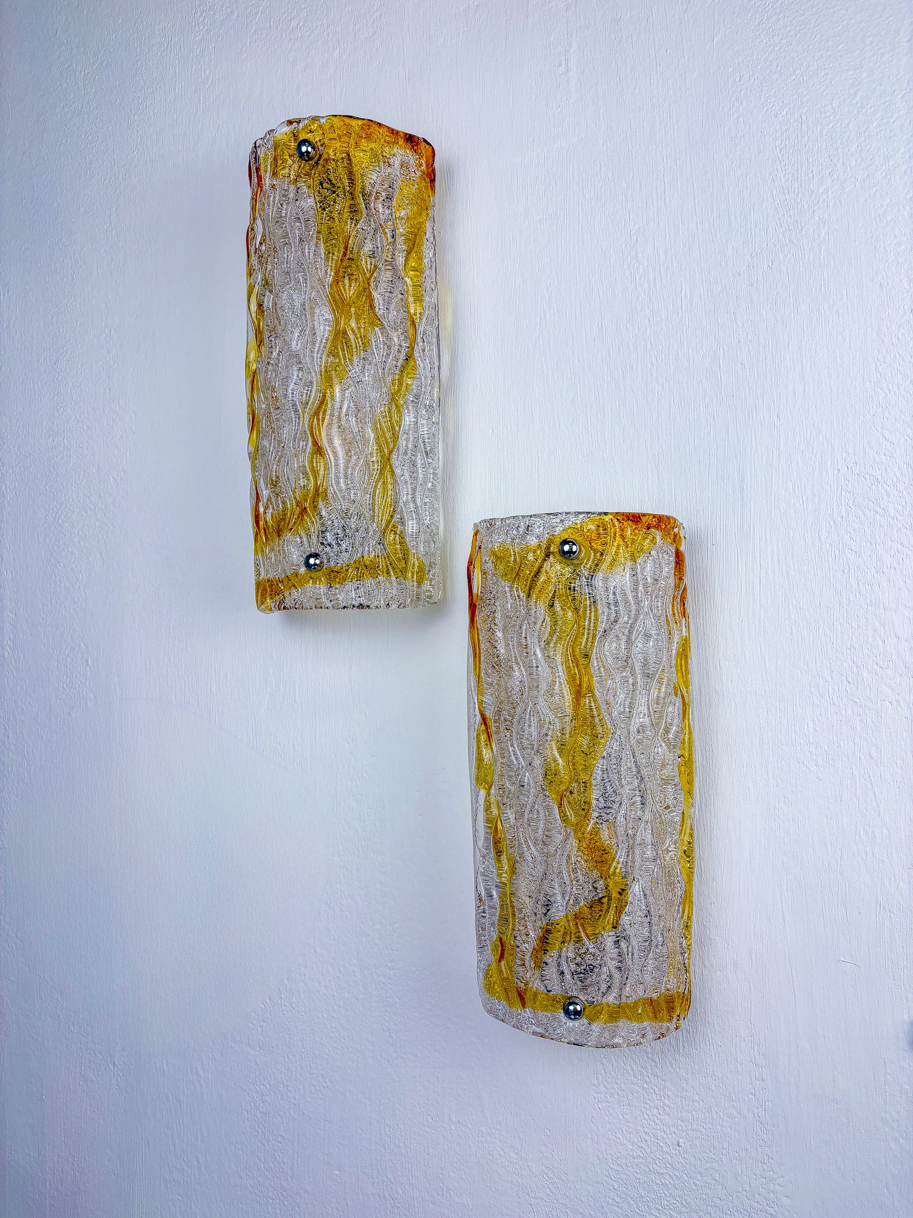 Pair of Murano Mazzega sconces, orange frosted glass, Italy, Circa 1960's