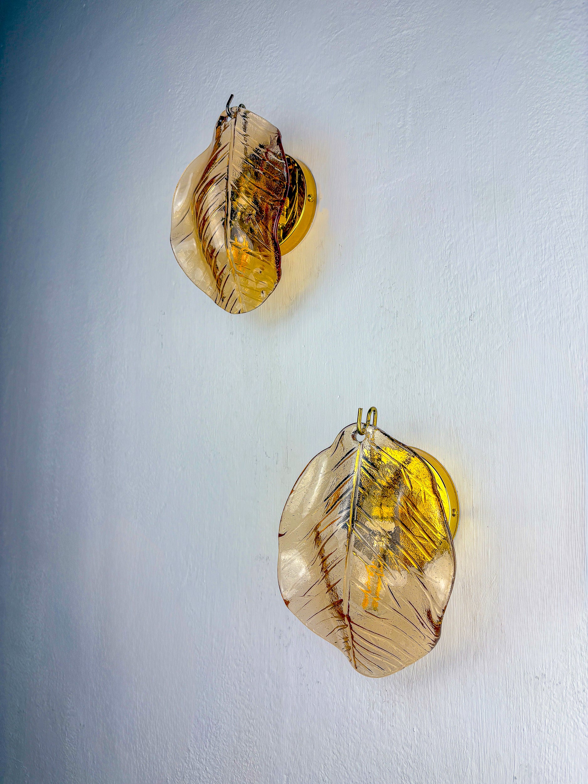 Pair of "Leaf" Murano pink glass wall sconces , Italy, 1970's