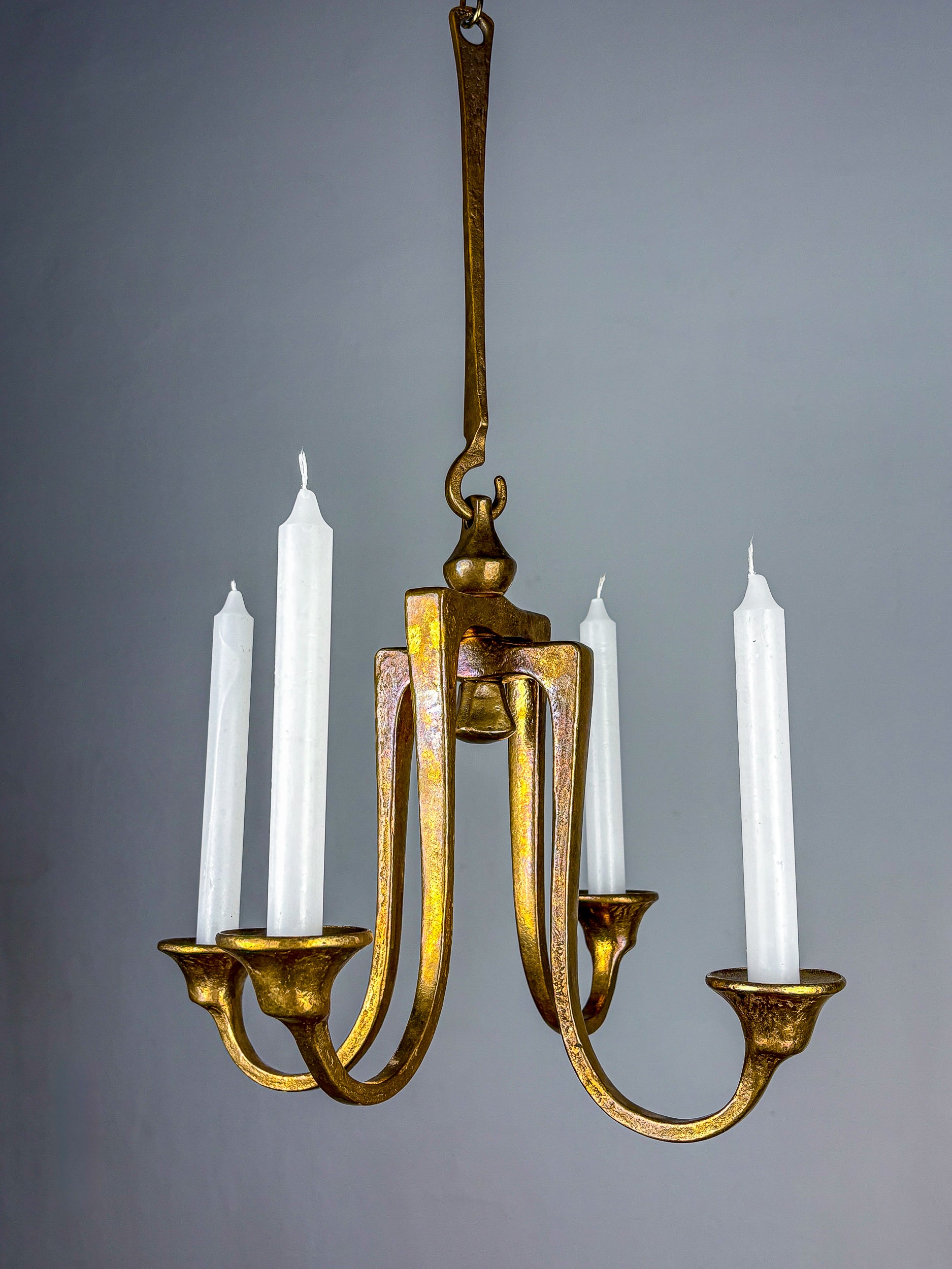 Brutalist Michael Harjes Hanging Candelabra in Bronze, 4 arms, Germany, 1960's