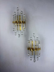 Pair of Venini wall lights, Murano cut glass, 1970, Italy