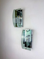Pair of veca wall lamps, Green Murano glass, italy, Circa 1970's
