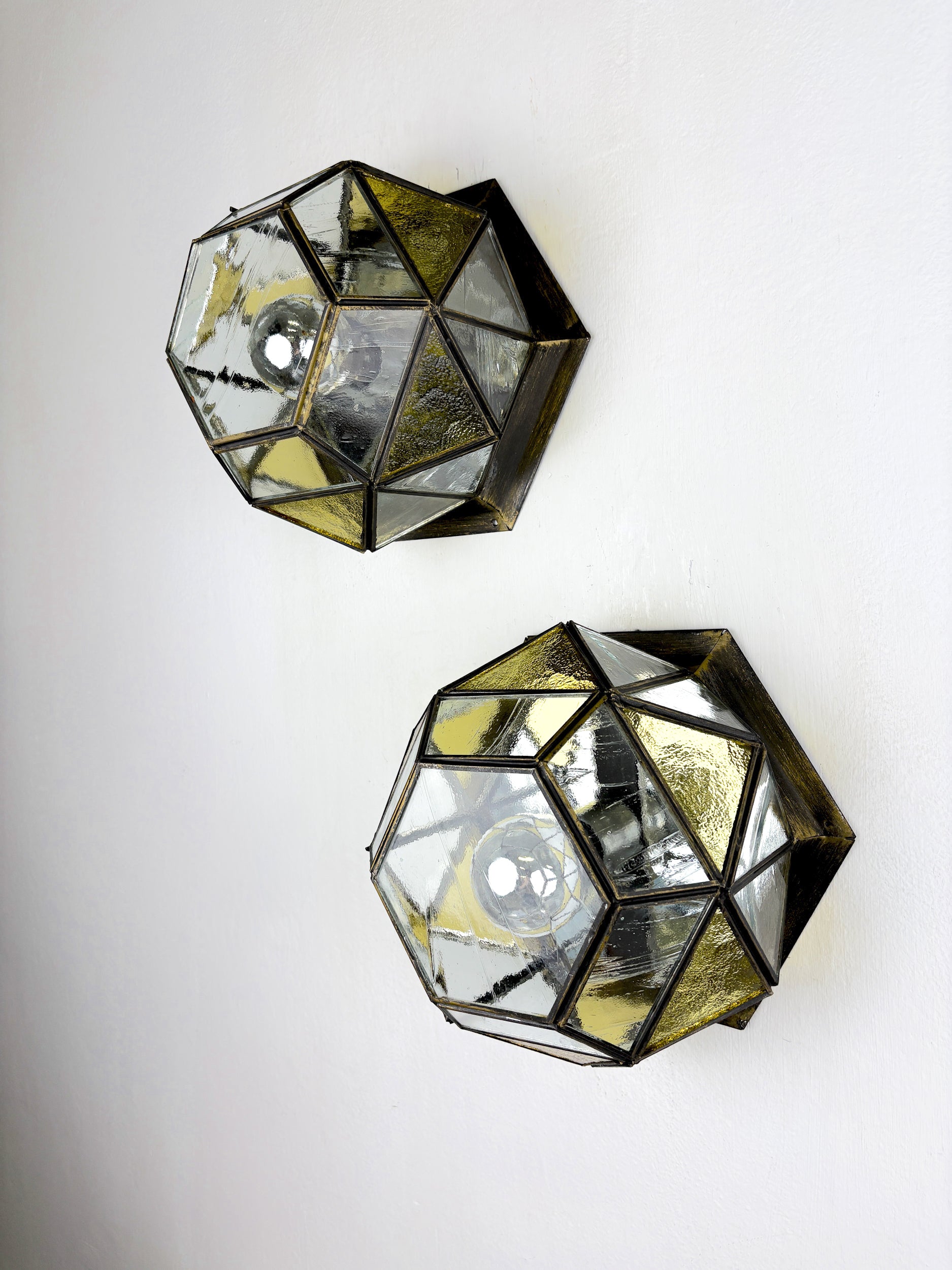 Pair of Mid-Century Cubist Blown Glass Ceiling Lights, Germany, 1960s