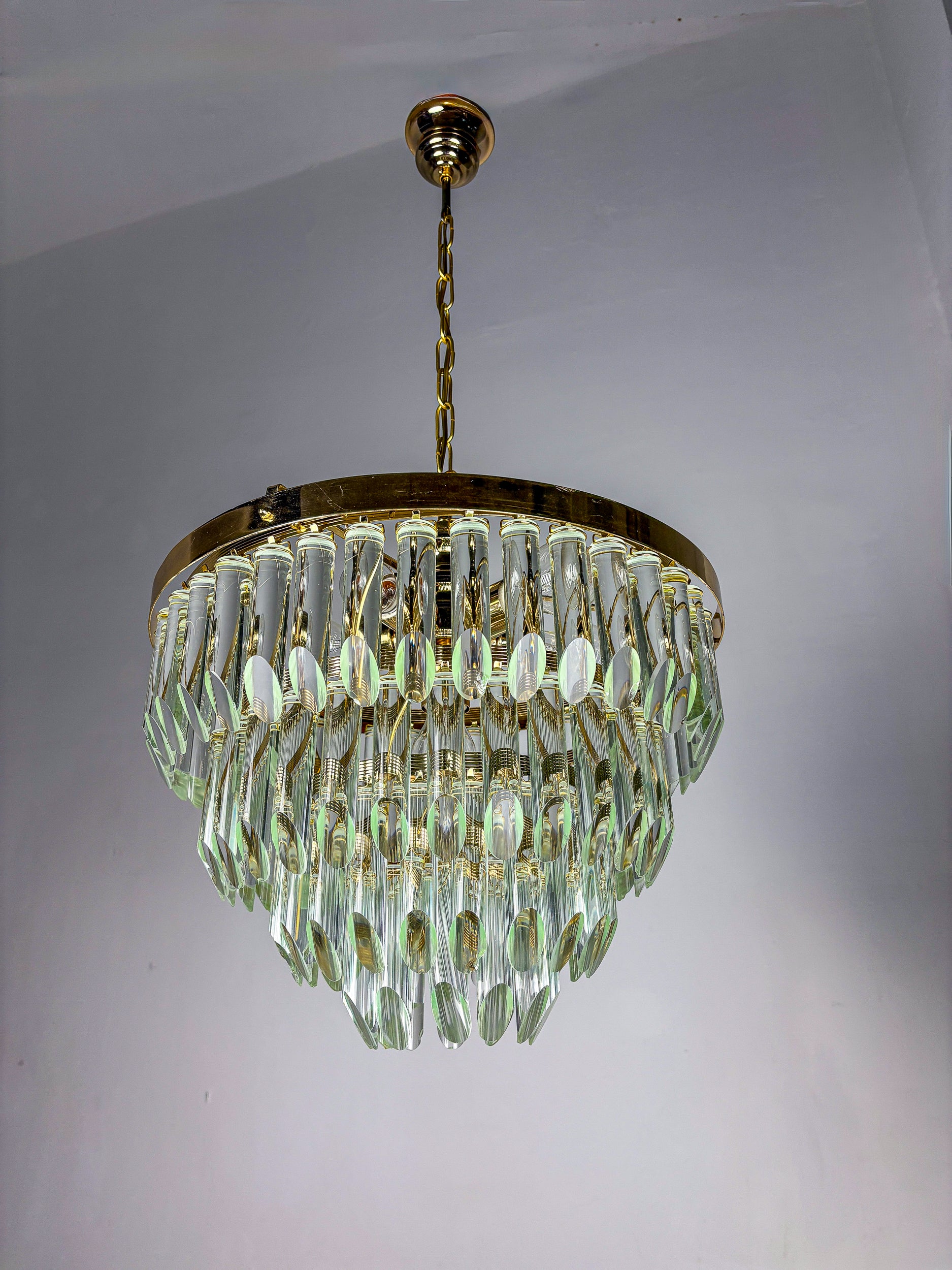 Four-Tier Murano Cut Glass Chandelier by Venini, Italy 1970s