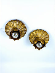 Pair of Embedded Flower Bud Wall ceiling light, Gold Leaf Gilded Iron, Spain, 1950s
