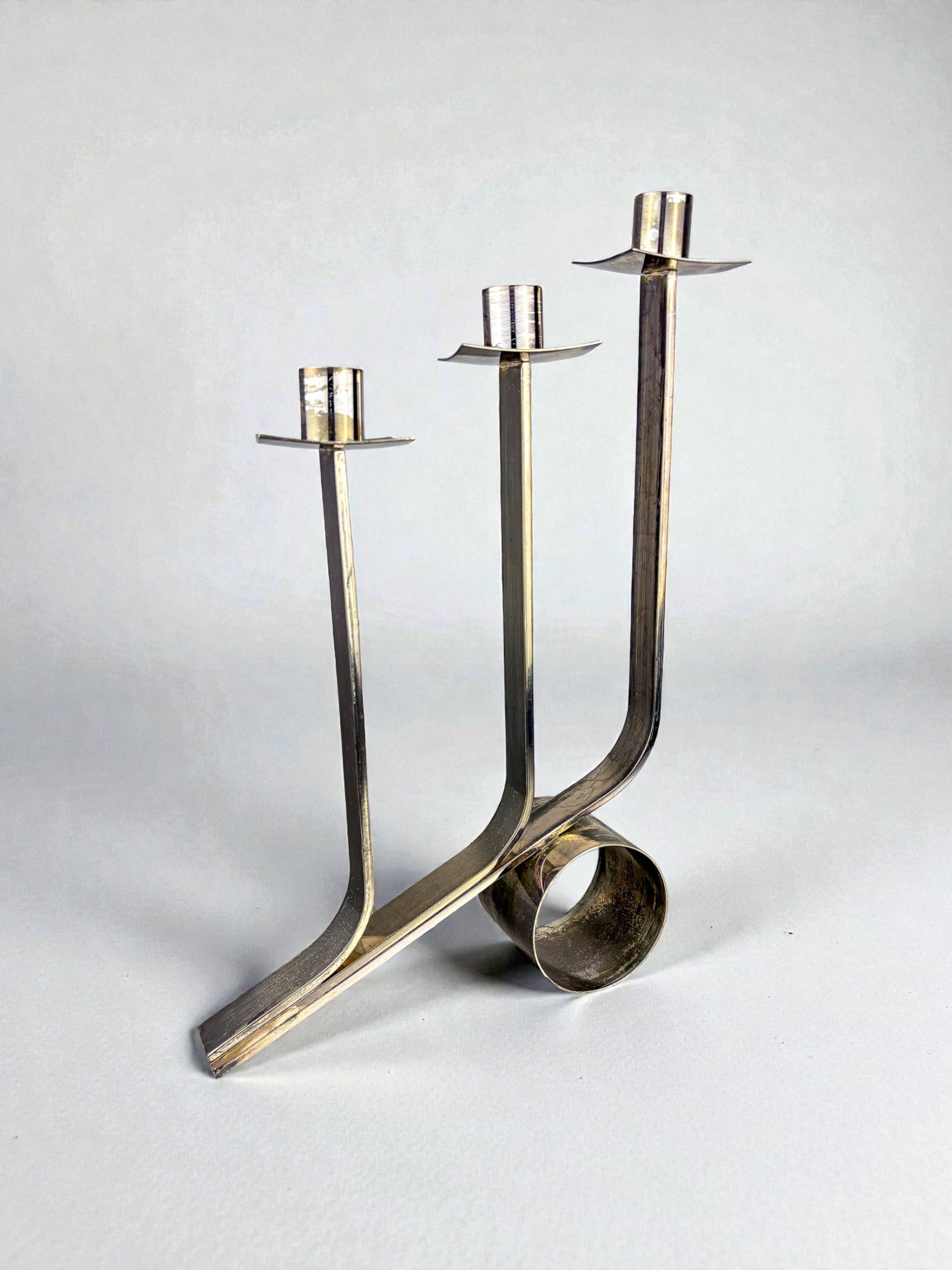Art Deco 3-Flame Candelabra in Stainless Steel, France Circa 1970s