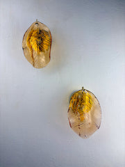 Pair of "Leaf" Murano pink glass wall sconces , Italy, Circa 1970's
