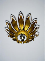 Spanish Sunburst ceiling light fixture or sconce in Gilt Iron, Circa 1960