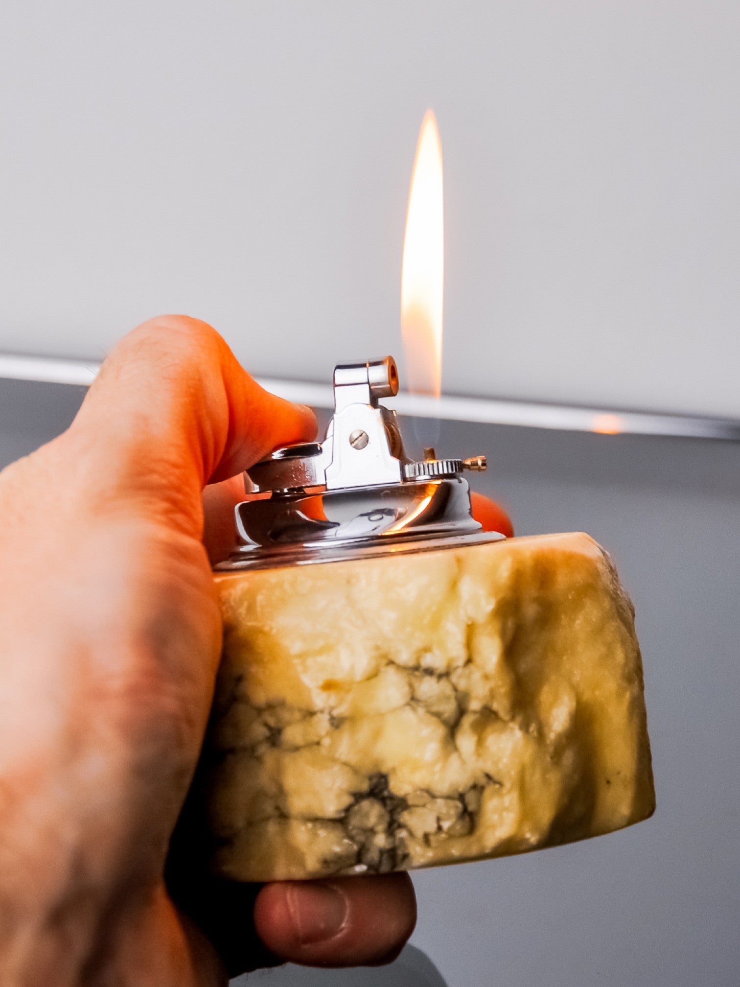 Alabaster lighter by Romano Bianchi, Cream colour, Italy, 1970's