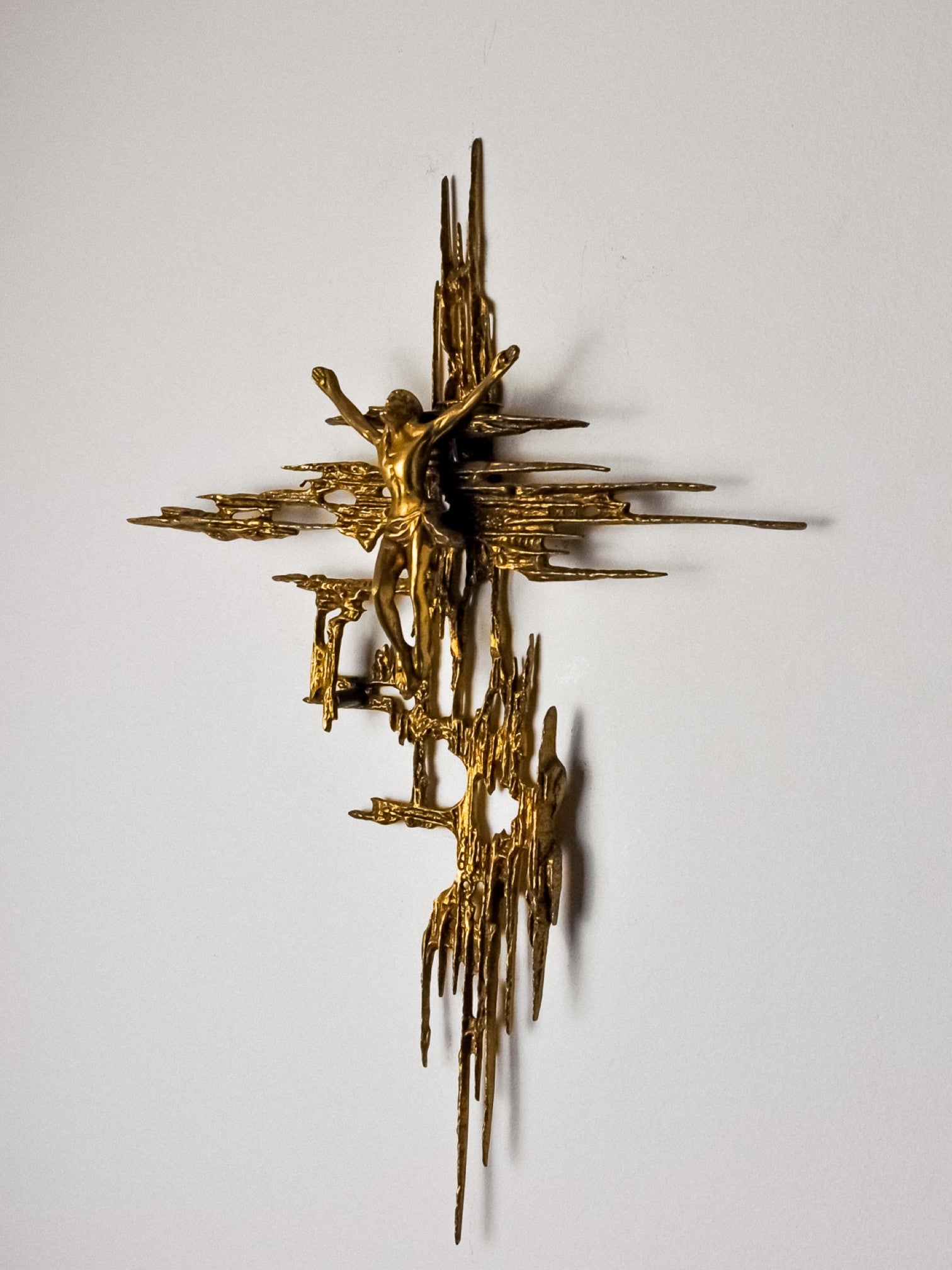 Brutalist Crucifix in brass after Dali's painting, Spain, 1970