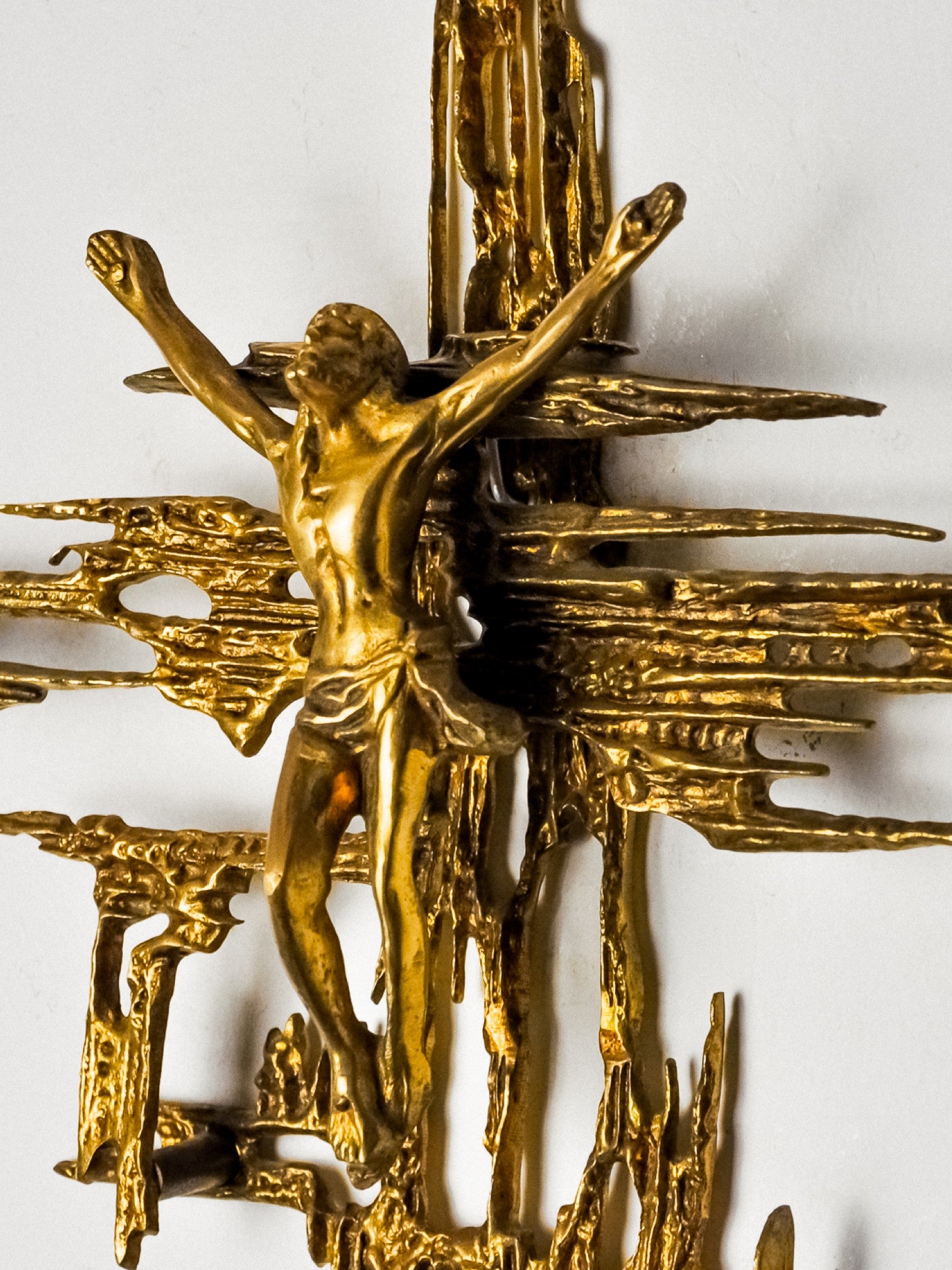 Brutalist Crucifix in brass after Dali's painting, Spain, 1970