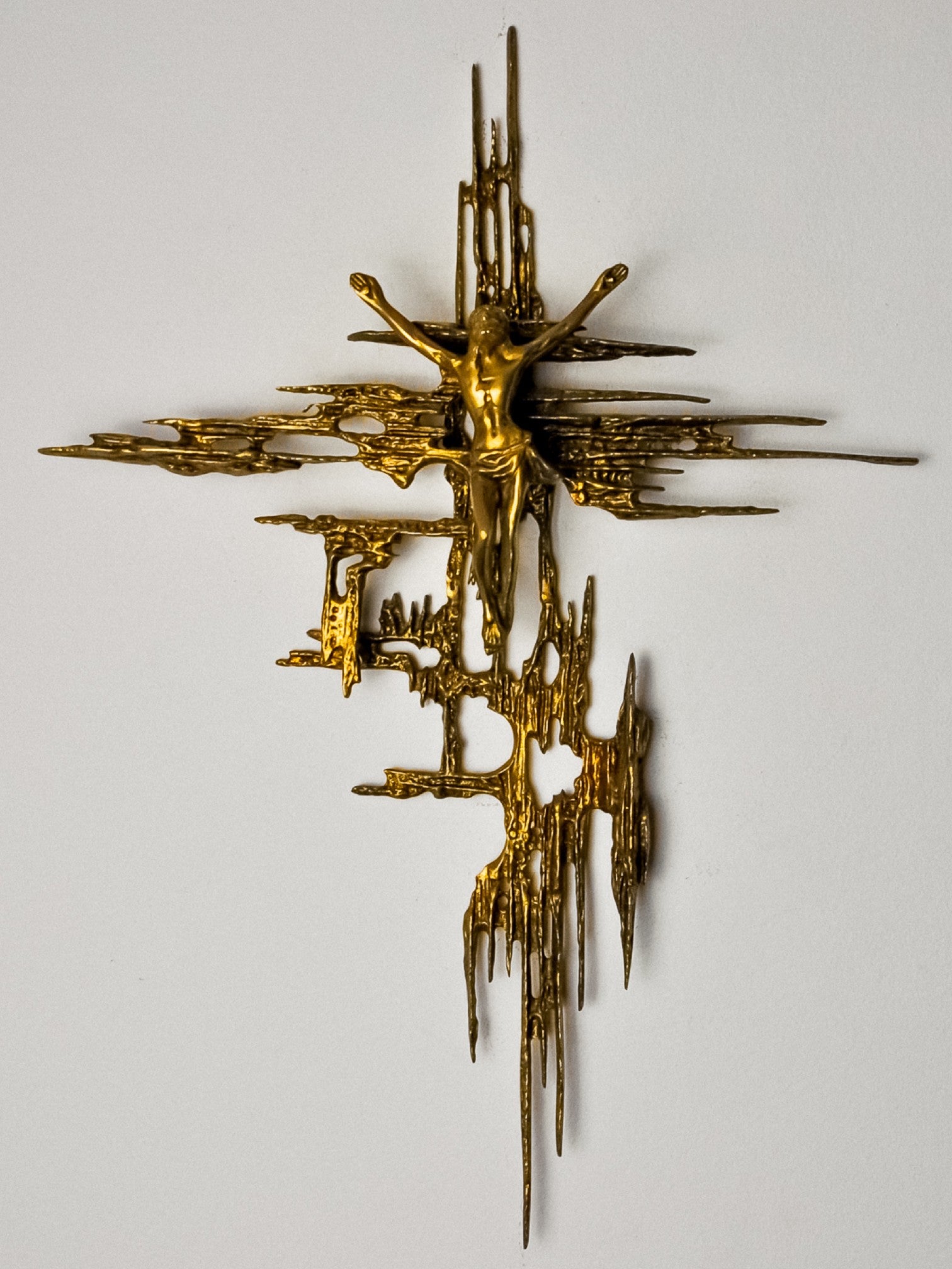 Brutalist Crucifix in brass after Dali's painting, Spain, 1970